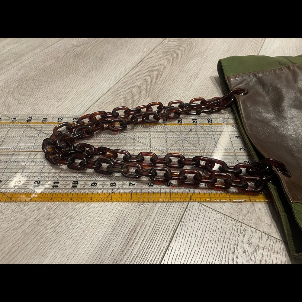 Prada brown leather with green nylon combo chain handle - Picture 10 of 11